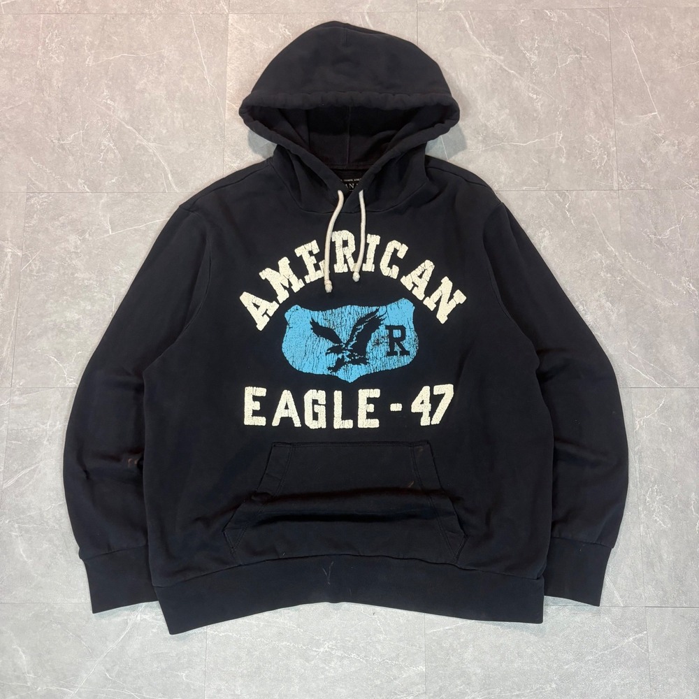 American Eagle Mens Eagle-47 Graphic Hoodie Navy Blue Athletic Fit XL